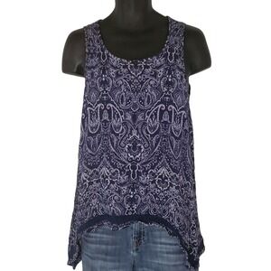 Seven7 Womens Top Size S Navy Blue Bandana Paisley Sleeveless Boho‎ Summer Shirt